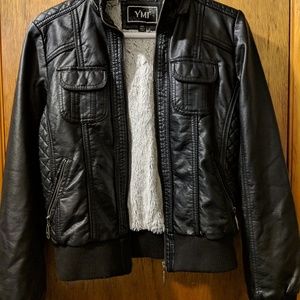 Faux Leather Hooded Jacket.